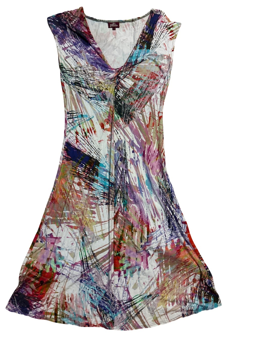 Sleeveless Multicolor Abstract Midi Dress with Hood